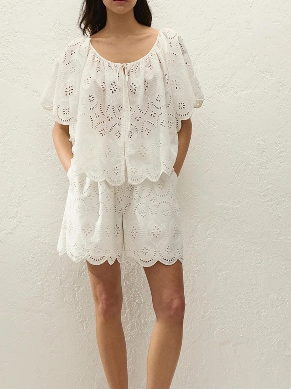 NWT Faithfull the Brand Fondaco Eyelet Blouse Top & Shorts Set White XS